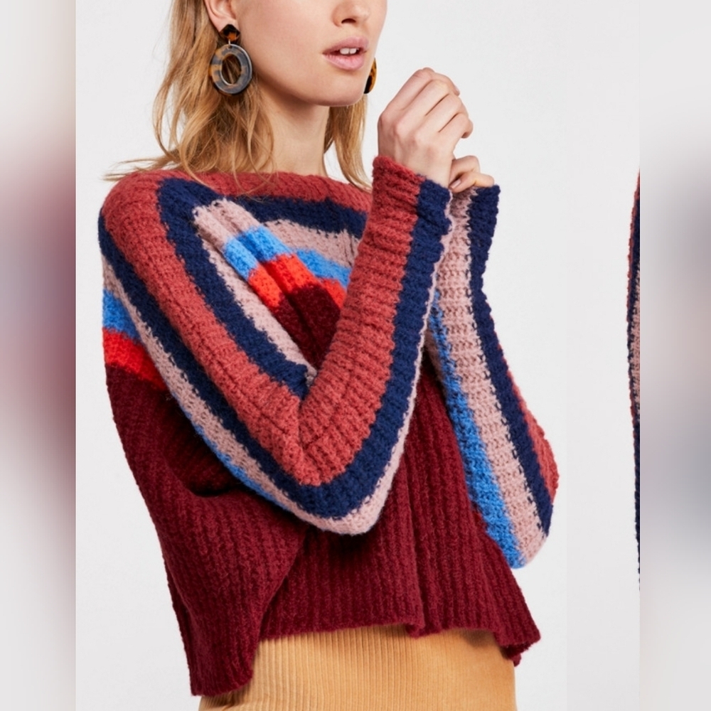 Free People New See the Rainbow Alpaca Striped Sweater Size XS Boho Scandi